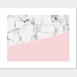 Real White Marble Half Powder Blush Pink Posters and Art